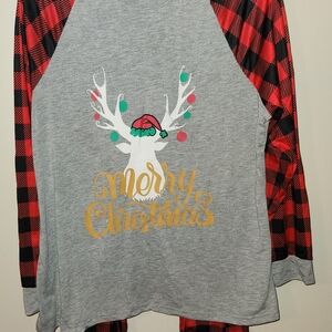 Red and Gray Christmas Pajama Top
